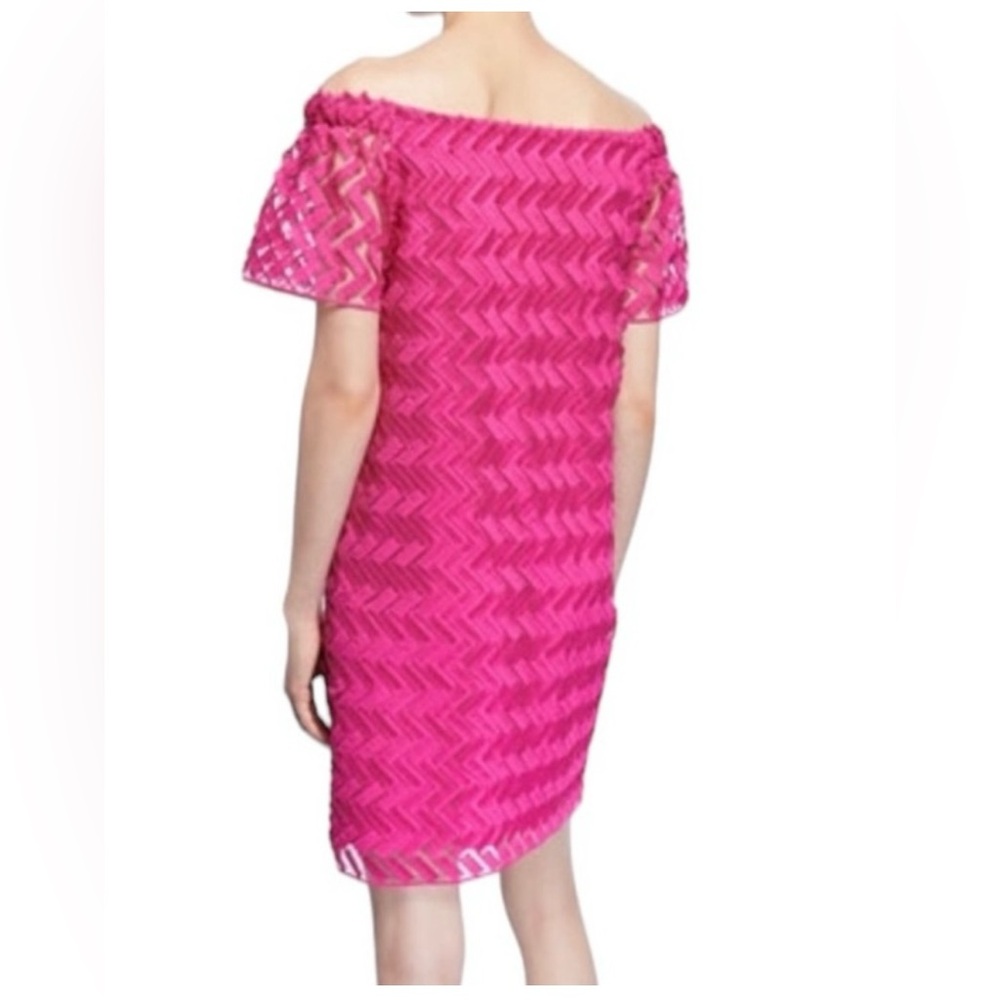 Trina Turk Seaway Eyelash Zigzag Off Shoulder/ Hot Pink Dress Size 2 NWT - Picture 2 of 14